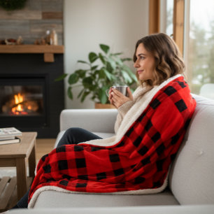 Classic Red & Black Buffalo Plaid Sherpa Blanket