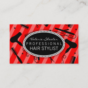 Classic Red & Black Hair Salon Tools Business Card