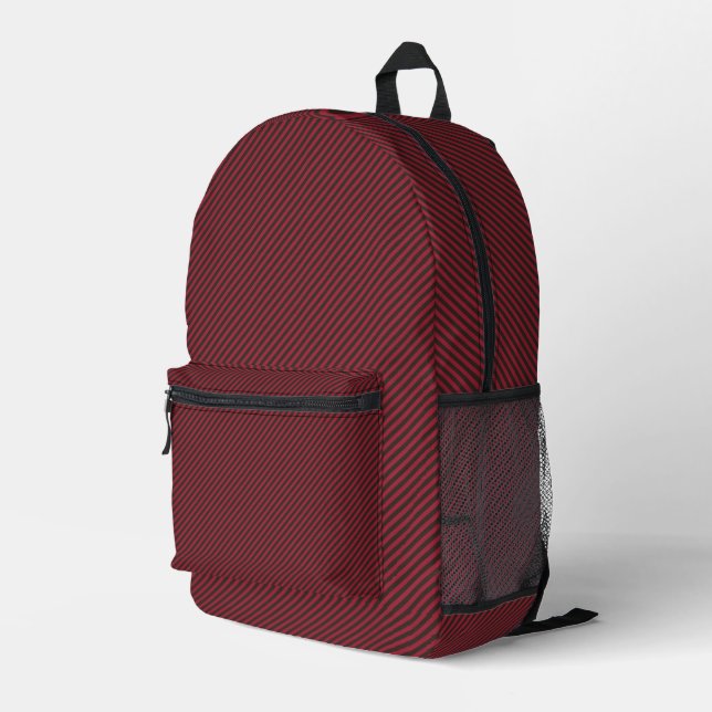 Classic Red Black Pinstripe Printed Backpack (Back Corner Right)