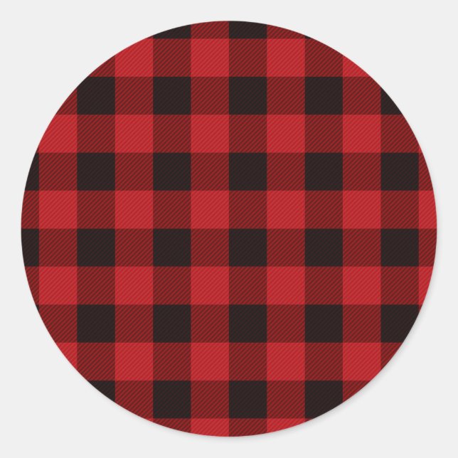 Classic red black plaid pattern classic round sticker (Front)