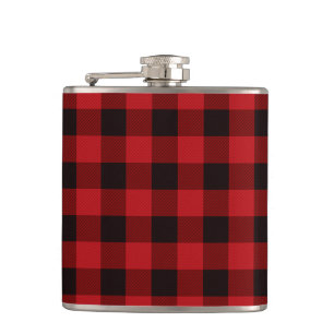 Classic red black plaid pattern  hip flask