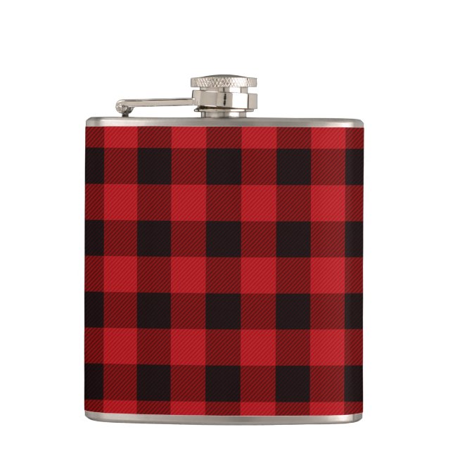 Classic red black plaid pattern  hip flask (Front)
