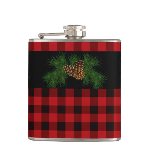 Classic red black plaid pattern  hip flask