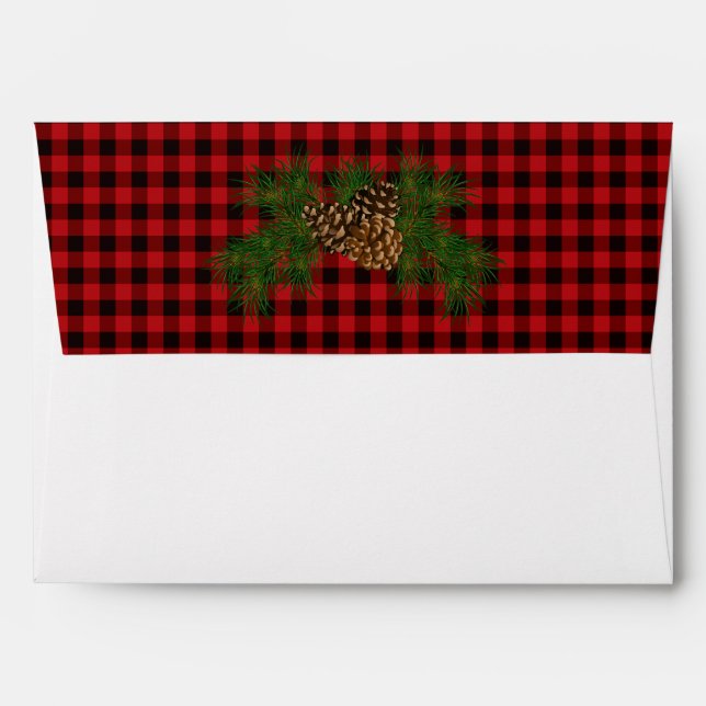 Classic red black plaid pattern pinecone envelope (Back (Top Flap))