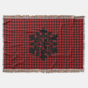 Classic red black plaid pattern snowflake throw blanket