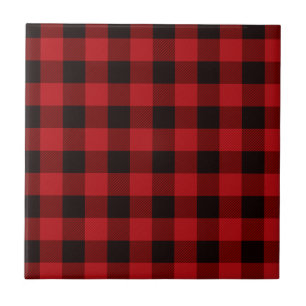Classic red black plaid pattern Tile