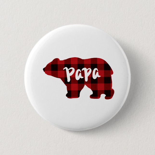 Classic red black plaid Poppy bear gift for Dad 6 Cm Round Badge (Front)