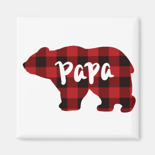 Classic red black plaid Poppy bear gift for Dad Magnet (Front)