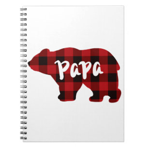 Classic red black plaid Poppy bear gift for Dad Notebook