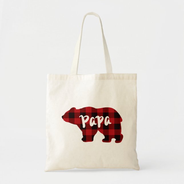 Classic red black plaid Poppy bear gift for Dad Tote Bag (Front)
