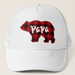 Classic red black plaid Poppy bear gift for Dad Trucker Hat