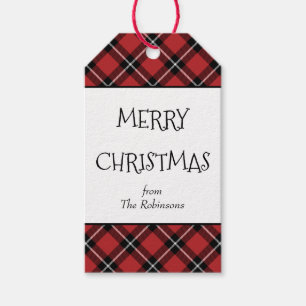 Classic Red Black Tartan Plaid Christmas Gift Tag