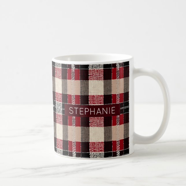 Classic Red & Black Tartan Plaid - Rustic Woven Coffee Mug (Right)