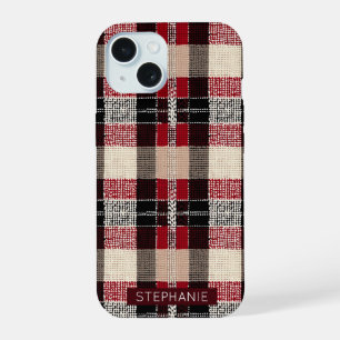 Classic Red & Black Tartan Plaid - Rustic Woven iPhone 15 Case