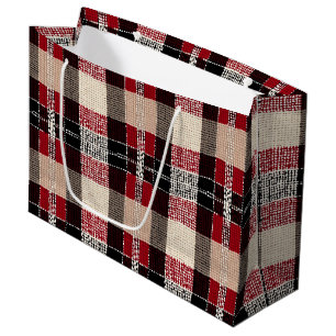Classic Red & Black Tartan Plaid - Rustic Woven Large Gift Bag