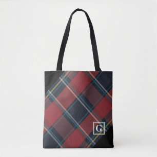 Classic Red, Blue and Black Plaid Monogram Tote Bag