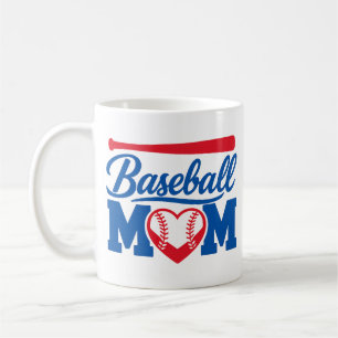Classic Red Blue Heart Baseball Mum Game Day Coffee Mug