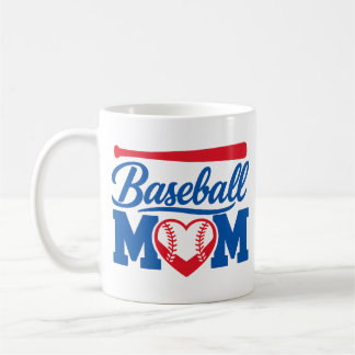 Classic Red Blue Heart Baseball Mum Game Day Coffee Mug