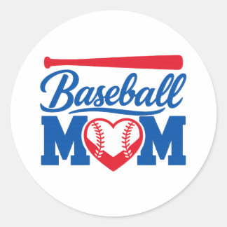 Classic Red Blue Heart Baseball Mum Game Day Round Sticker