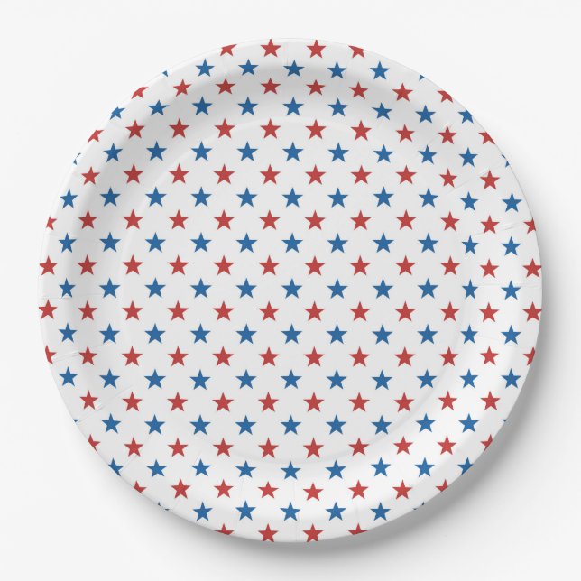 Classic Red Blue Stars 4th July Plate (Front)