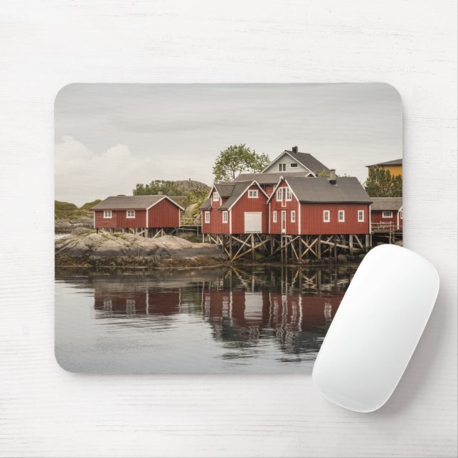 Classic Red Boat Bouses Norway Mouse Mat (With Mouse)