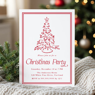 Classic Red Border Christmas Tree Christmas Party Invitation