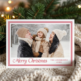 Classic Red Border Merry Christmas Photo Holiday Card