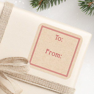 Classic red border rustic Kraft look print to from Square Sticker
