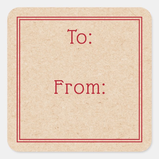 Classic red border rustic Kraft look print to from Square Sticker (Front)