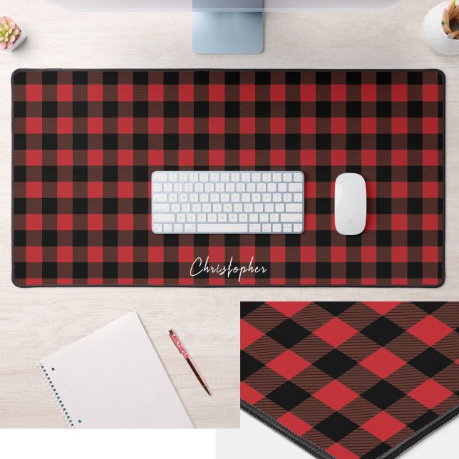 Classic Red Buffalo Plaid Custom Name Desk Mat (Creator Uploaded)