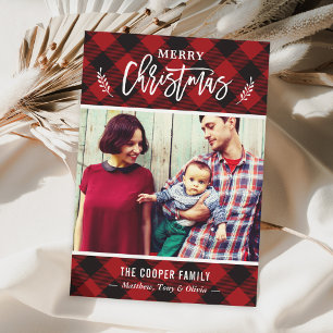 Classic Red Buffalo Plaid Merry Christmas Photo Holiday Card