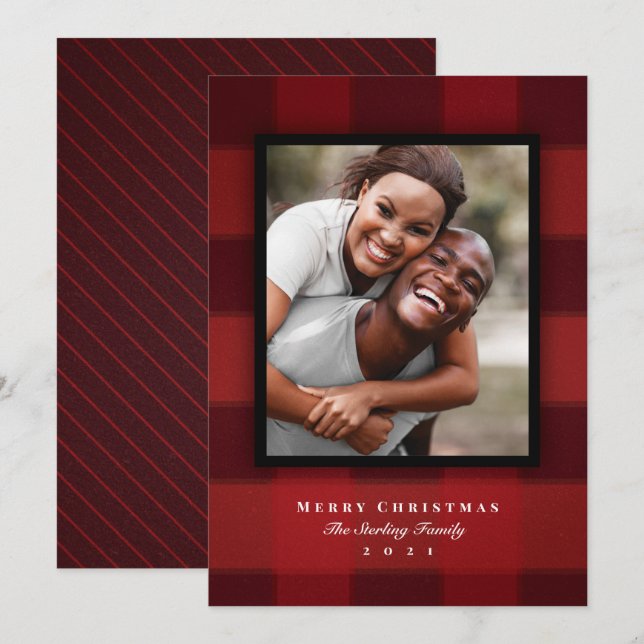 Classic Red Buffalo Plaid Photo Holiday Card (Front/Back)