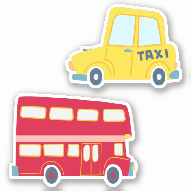 Classic red bus yellow taxi cab traffic jam (Front)