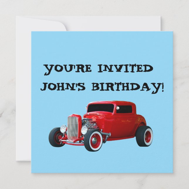 CLASSIC RED CAR BIRTHDAY CUSTOM INVITATONS INVITATION (Front)