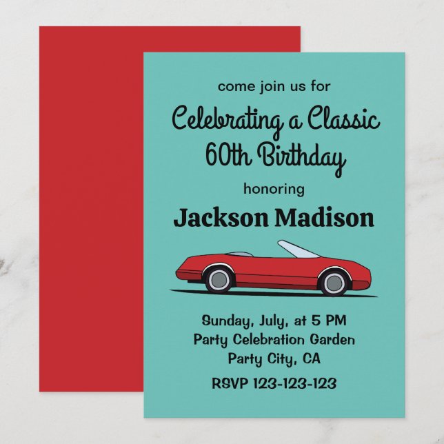 Classic Red Car Birthday Party Invitation (Front/Back)