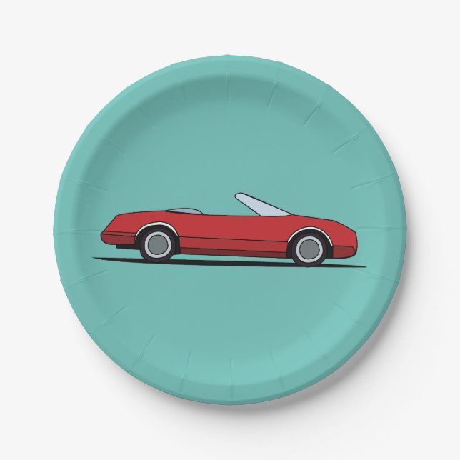 Classic Red Car Birthday Party Paper Plate (Front)