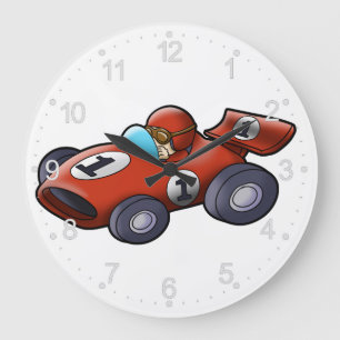Classic red car cartoon for kids large clock