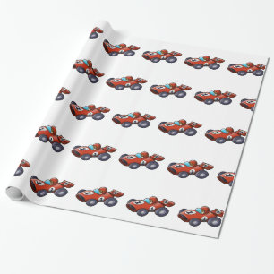 Classic red car cartoon for kids wrapping paper
