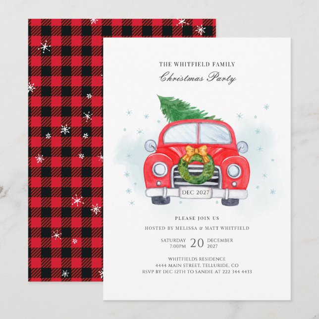 Classic Red Car Family Christmas Party Invitation (Front/Back)