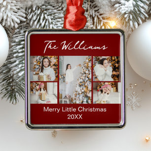 Classic Red Christmas Family Photo Collage 2025 Metal Tree Decoration