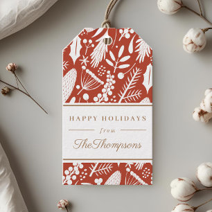 Classic Red Christmas Foliage Happy Holidays Gift Tags