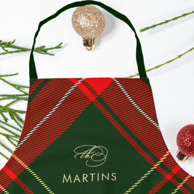 Classic Red Christmas Plaid Personalised Holiday Apron (Creator Uploaded)