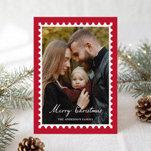 Classic Red Christmas Postage Stamp 5 Photo Holiday Card