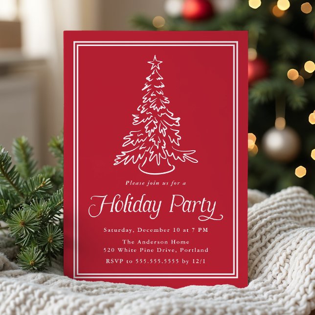 Classic Red Christmas Tree Holiday Party Invitation (Creator Uploaded)