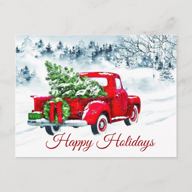 Classic Red Christmas Truck Corporate Greeting Postcard (Front)