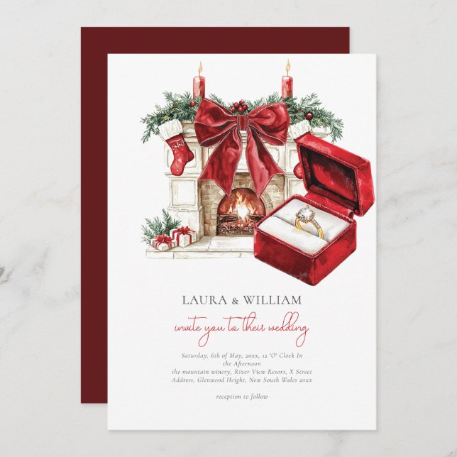 Classic Red Christmas Wedding Invitation (Front/Back)