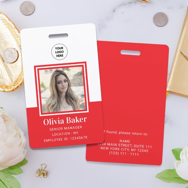 Classic Red Corporate Name Title Employee Photo ID Badge (Creator Uploaded)