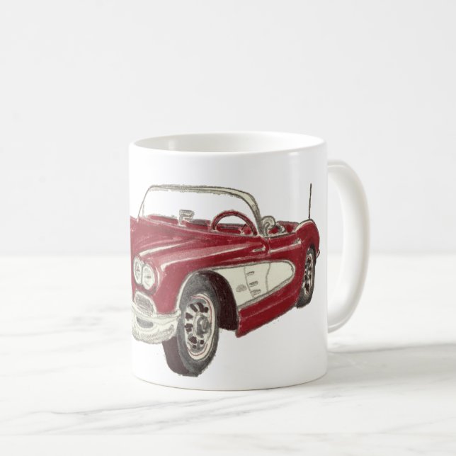 Classic Red Corvette Art Coffee Mug (Front Right)