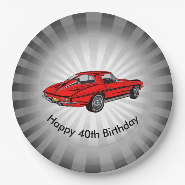 Classic Red Corvette Design Paper Party Plate (Front)