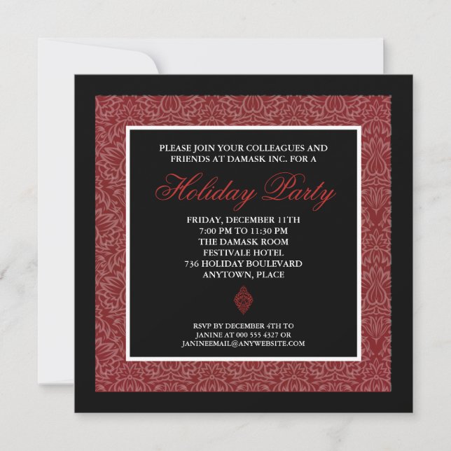 Classic Red Damask Corporate Holiday Party Invitation (Front)